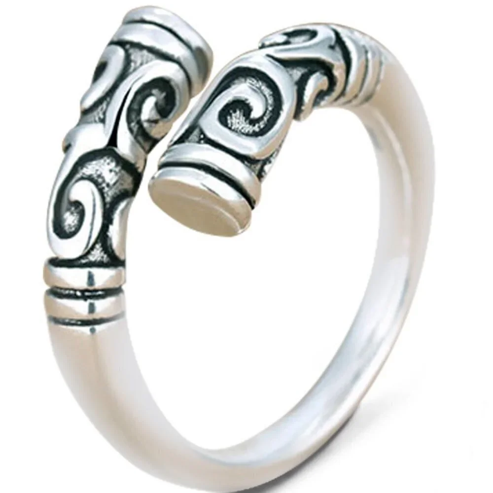 Geometric Engraving Design Silver Ring